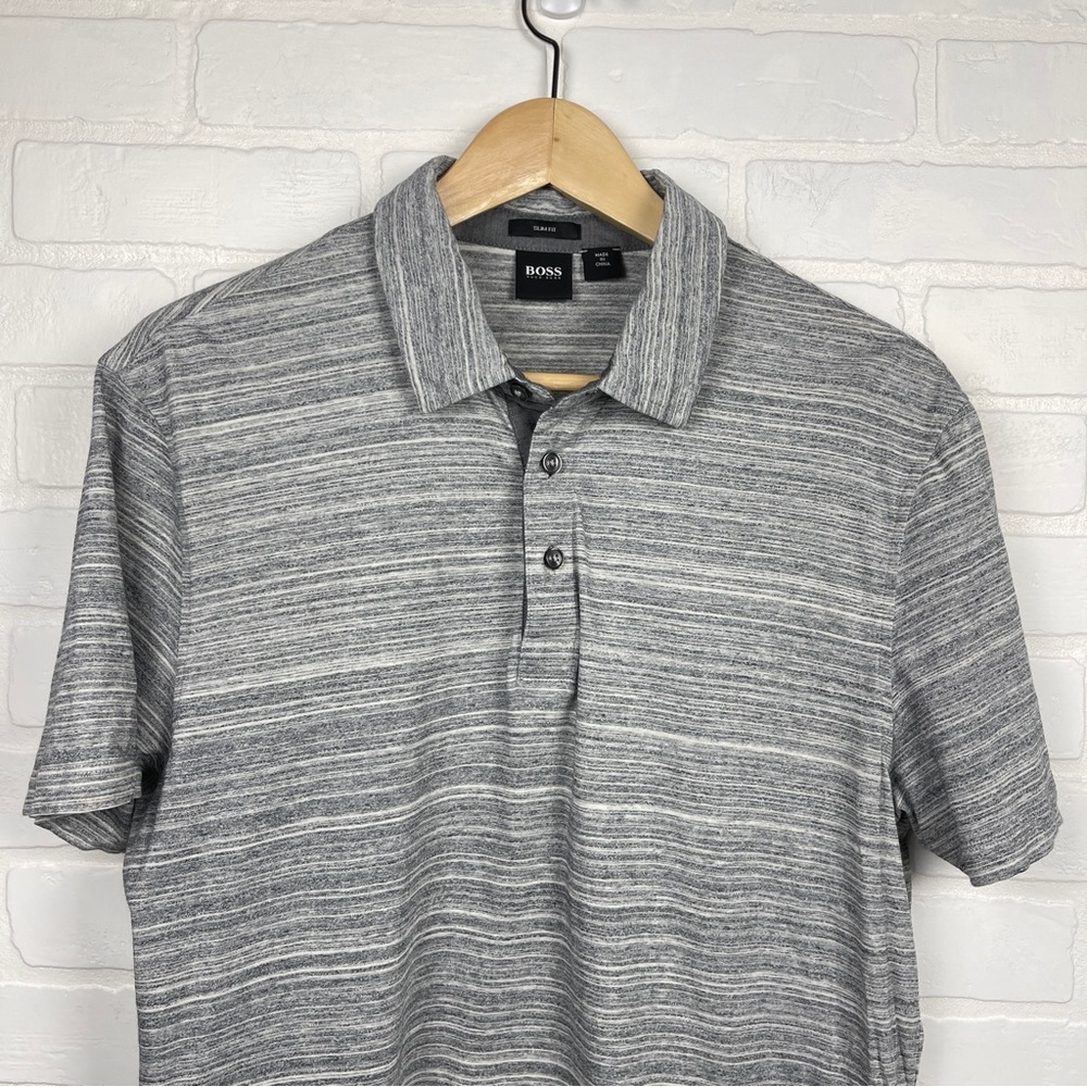 Hugo BOSS Men's Gray Polo Shirt Slim Fit size Large heather grey - Picture 3 of 11